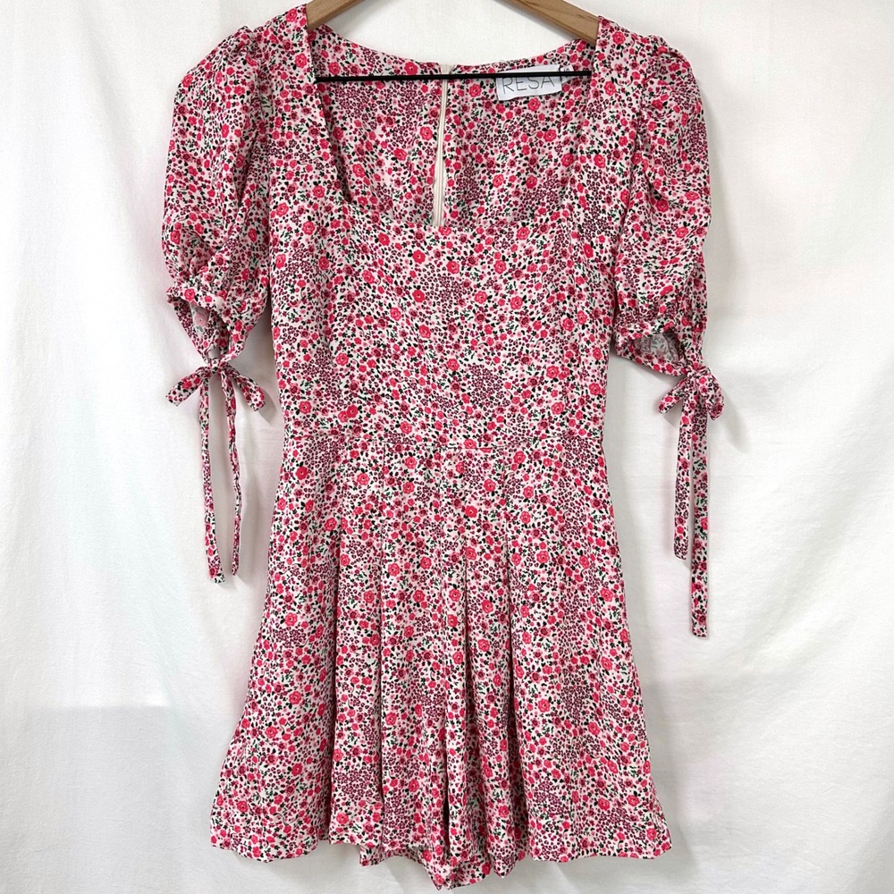 RESA REVOLVE Penelope Romper Playsuit Pink Floral XS Square Neck Feminine Summer